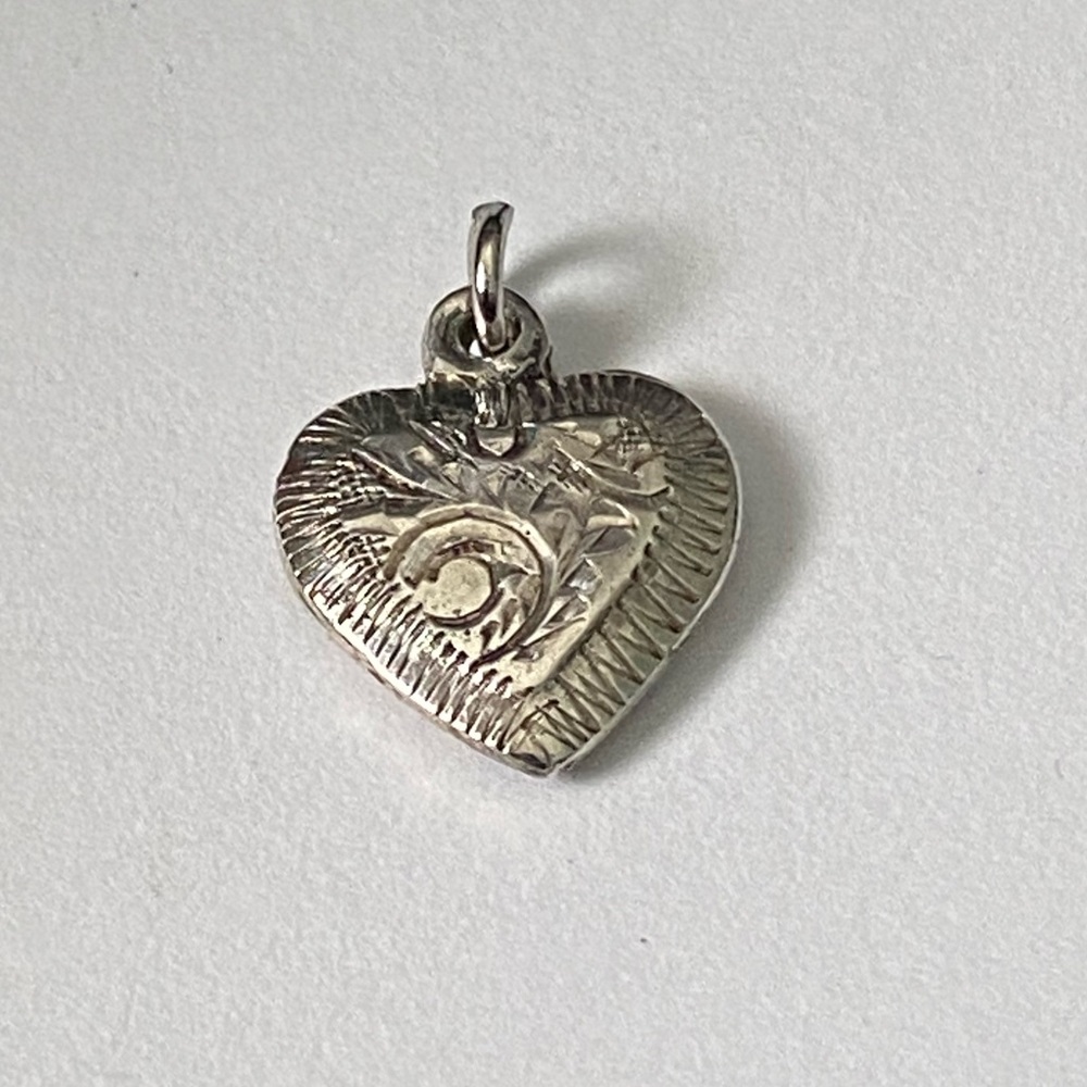 Vintage Sterling Silver Etched Heart Charm
